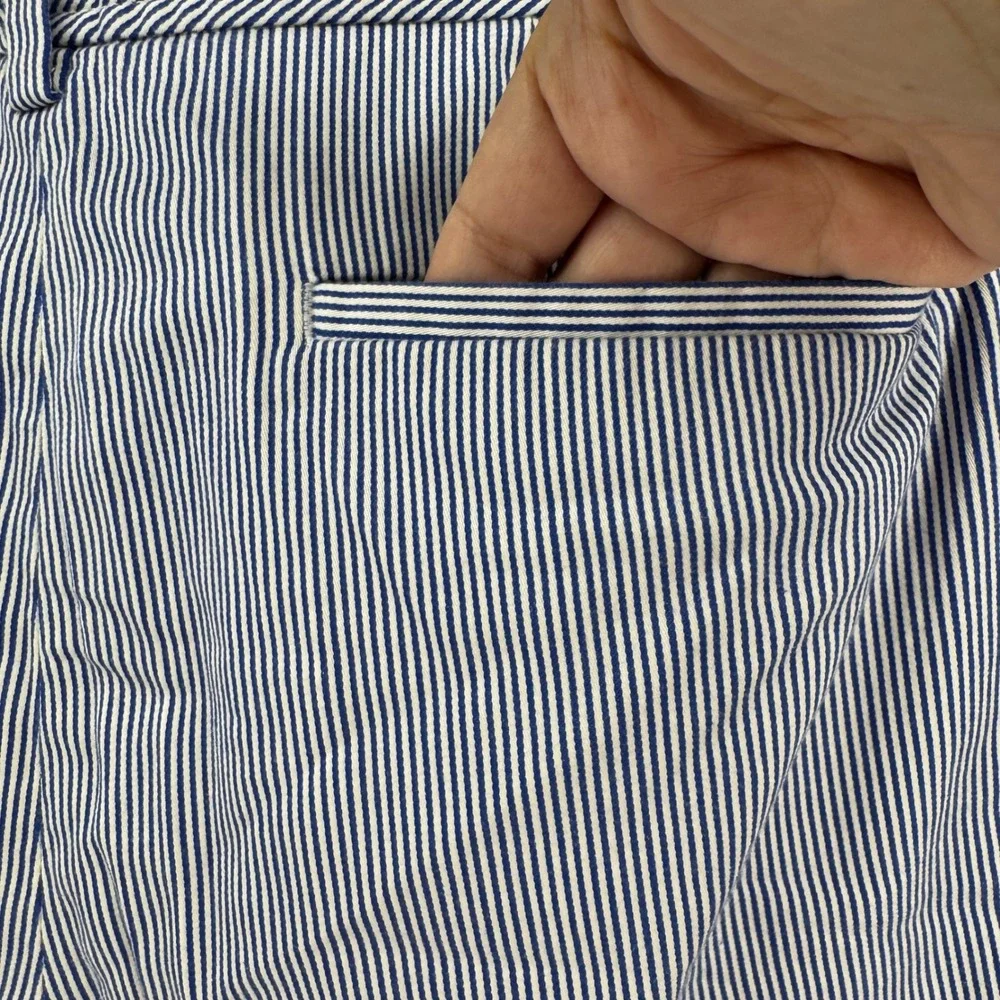 Talbots Perfect Short 14P Womens Blue‎ White Pinstripe Bermuda Cotton Stretch